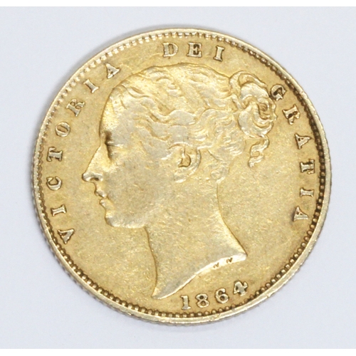 153 - Victoria 1864 young head shield back sovereign, 10% buyer's premium (inclusive of VAT), normal onlin... 