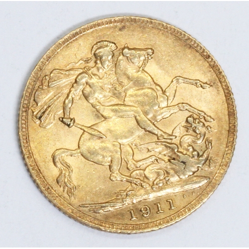 167 - George V 1911 sovereign, 10% buyer's premium (inclusive of VAT), normal online bidding fees apply.