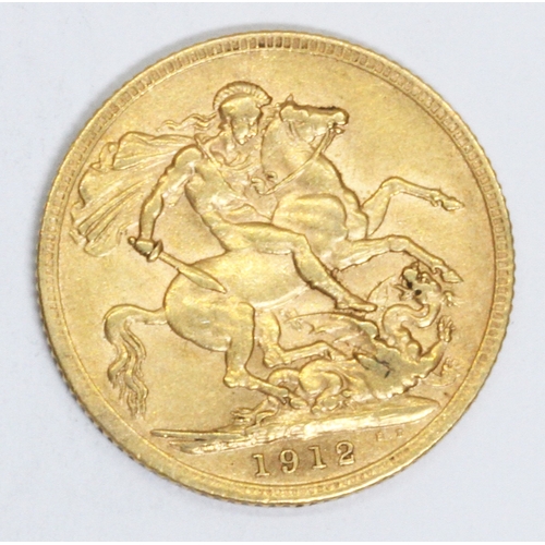 168 - George V 1912 sovereign, 10% buyer's premium (inclusive of VAT), normal online bidding fees apply.