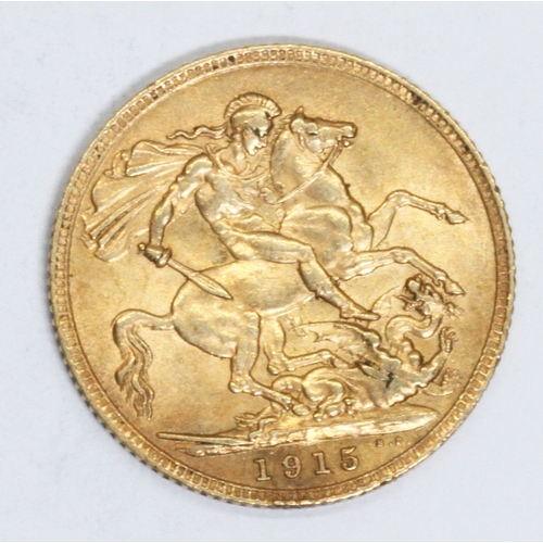 170 - George V 1915 sovereign, 10% buyer's premium (inclusive of VAT), normal online bidding fees apply.