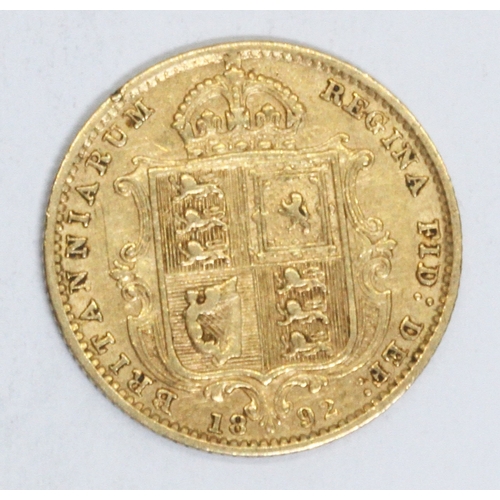 173 - Victoria 1892 shield back half sovereign, 10% buyer's premium (inclusive of VAT), normal online bidd... 