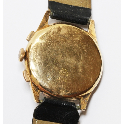 227 - A Swiss chronograph wristwatch, diameter38mm, case back marked '18K 0.750', 17 jewel manual wind mov... 