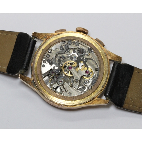 227 - A Swiss chronograph wristwatch, diameter38mm, case back marked '18K 0.750', 17 jewel manual wind mov... 