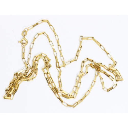 128 - A 9ct gold rectangular link chain, import marks, length 74cm, weight 6g, 10% buyer's premium (inclus... 