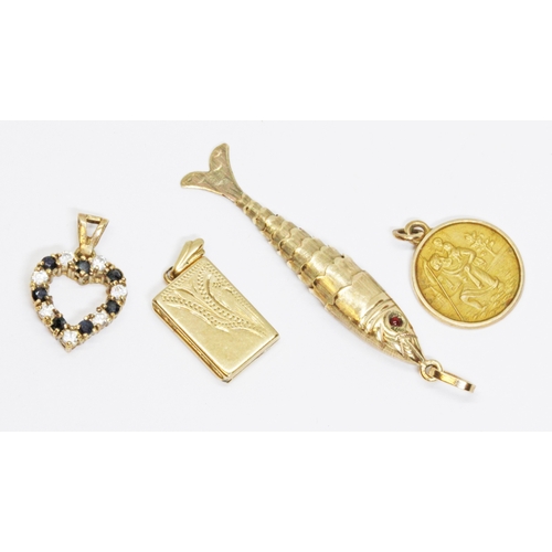 140 - A group of four assorted pendants comprising three hallmarked 9ct gold and another marked '375', gro... 