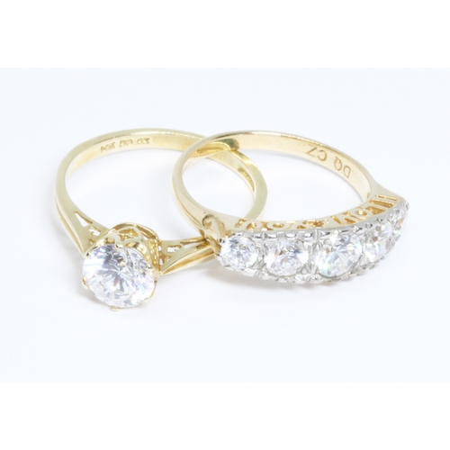 144 - Two 14ct gold CZ rings, gross weight 4.9g, size M, 10% buyer's premium (inclusive of VAT), normal on... 