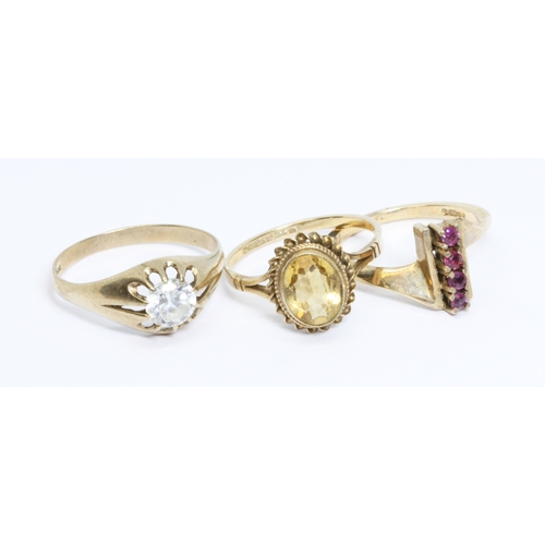 148 - A group of three hallmarked 9ct gold rings, gross weight 7.3g, size O/P & T, 10% buyer's premium (in... 