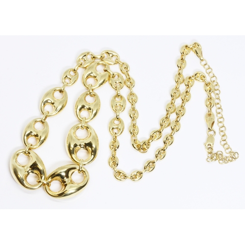 19 - A graduated anchor link necklace, marked '9K', length 44cm, weight 13.3g.