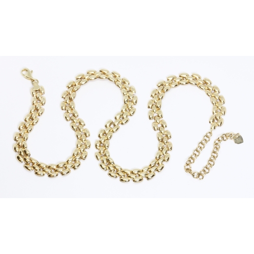 24 - A 9ct gold rice bead link necklace, convention marks, length 52cm to 62cm, weight 10.2g.