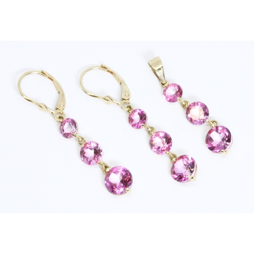 27 - A pair of link topaz drop earrings, marked '14K', length 42mm, together with a matching pendant, unm... 