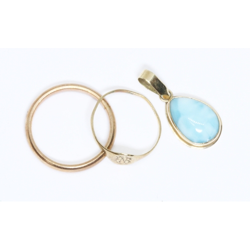 50 - A mixed lot comprising a hallmarked 9ct gold ring and a signet ring indistinctly marked, weight 3g, ... 