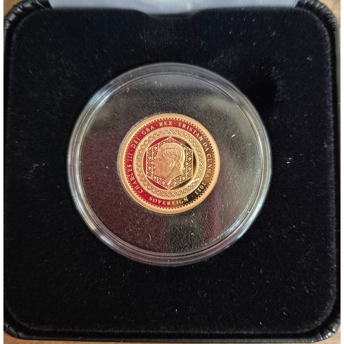 180F - A Harrington & Byrne 2023 Coronation of King Charles III Gold Proof Sovereign, in capsule & presenta... 