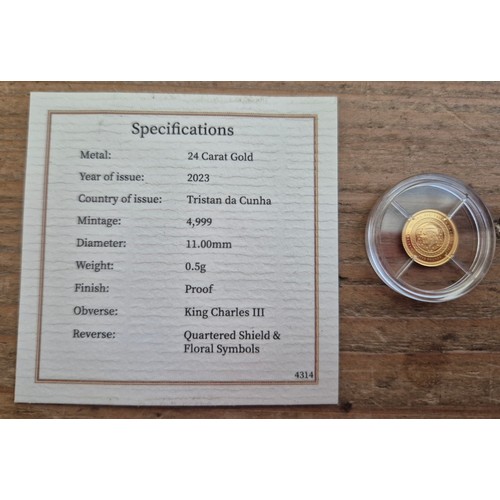 180J - A Harrington & Byrne 2023 Coronation of King Charles III Pure Gold Proof £5 Coin, in capsule with ce... 