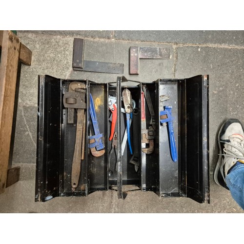 2 boxes, a, bucket and a toolbox containing various tools including ...