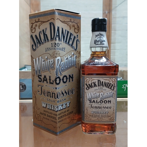 199 - Jack Daniels 120th Anniversary White Rabbit Saloon whisky, 700ml bottle, sealed and with box.