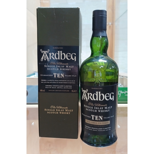 221 - Ardbeg 10 year old single malt scotch whisky, 700ml, 46%, sealed and boxed.