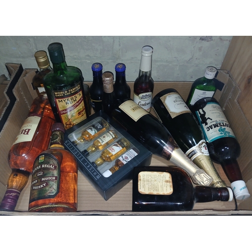 227 - A box of assorted wines and liquors.