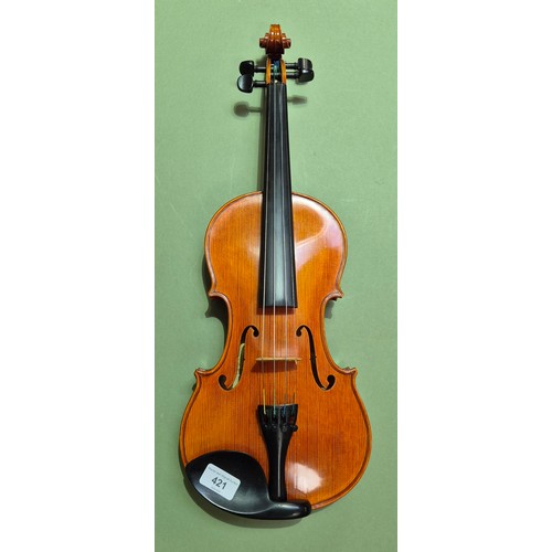 421 - A Chinese Stentor Arcadia student violin, together with bow signed 'Arnold Voigt' and hard case.