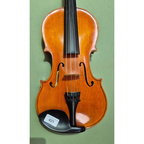 421 - A Chinese Stentor Arcadia student violin, together with bow signed 'Arnold Voigt' and hard case.
