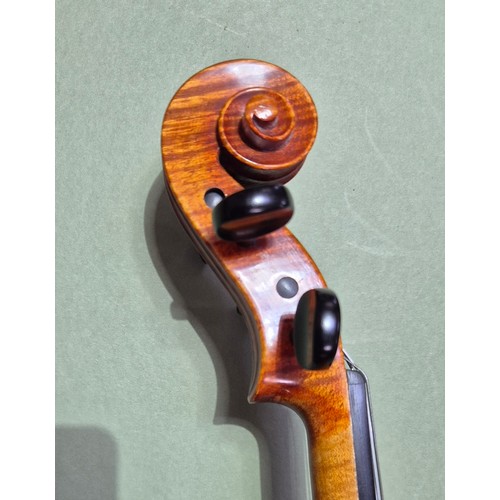 421 - A Chinese Stentor Arcadia student violin, together with bow signed 'Arnold Voigt' and hard case.