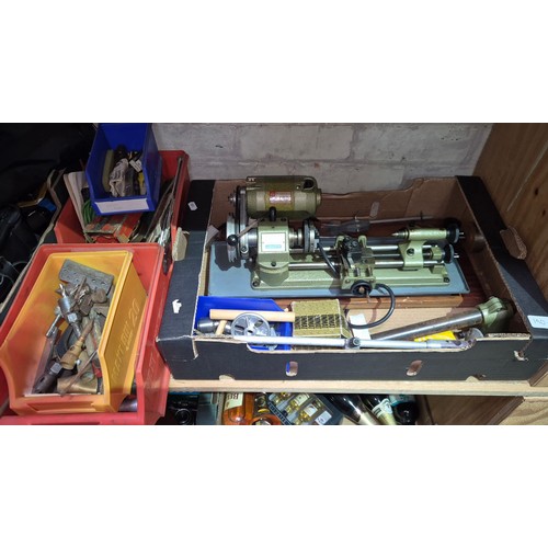 190I - An Elliot Machine Equipment Unimat-SL watchmakers lathe with various tools.