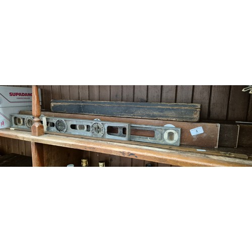 5 - 2 metal spirit levels and  wooden ones  - makers include Elliot Lucas, J& D Smallwood, Rabone (2)