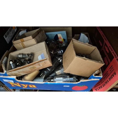 32 - A box of radio valves and a booklet on Mullard Valves (Mullard Pocket Data book)