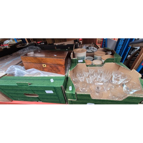 146 - A mixed lot to include glass ware, ceramics including Portmeirion, crocheted bedspread, storage jars... 