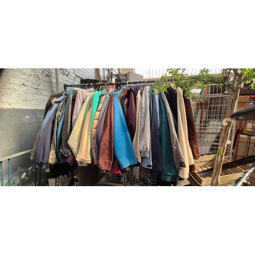 121 - A rack of clothing, mainly outdoor jackets - appx 40 items