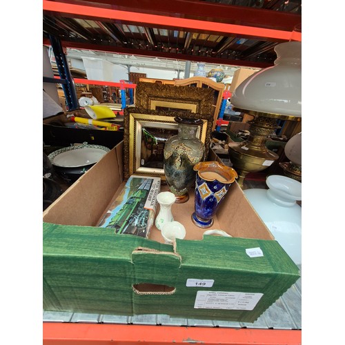 149 - A mixed lot including two crystoleums, an Airfix model, three Doulton stoneware vases and two Bellee... 