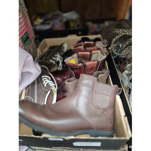 155 - Two boxes of assorted boots to include Rockport, Cat & timberland etc. (Sizes 8 to 11).