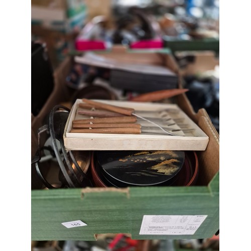 165 - A copper fondue set, various books, ceramics, ephemera etc