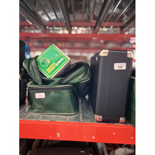 164 - A Bush portable record player, a pair of Drake's Pride crown green bowls, and a pair of Thomas Taylo... 