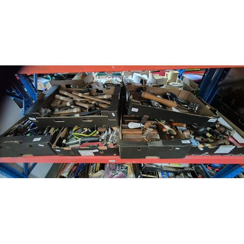134 - 6 boxes of tools including rebate planes, hammers, leather punches etc