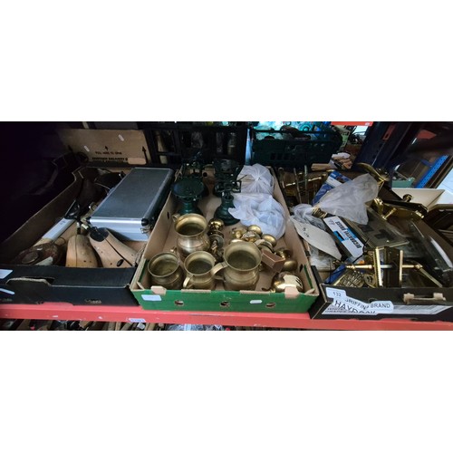 132 - 3 boxes of miscellaneous to include door furniture, kitchen scales bell weights, box of misc includi... 