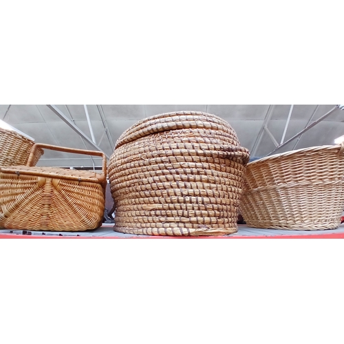 145 - 5 wicker baskets including laundry basket, waste bin etc