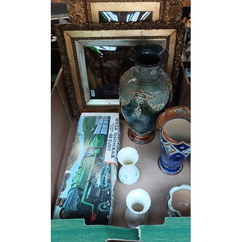 149 - A mixed lot including two crystoleums, an Airfix model, three Doulton stoneware vases and two Bellee... 