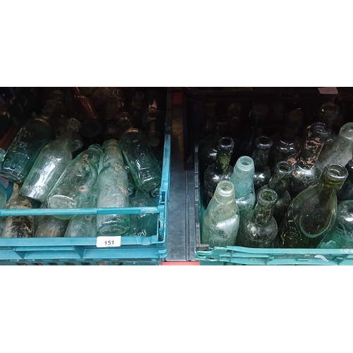 151 - 3 crates of vintage glass bottles
