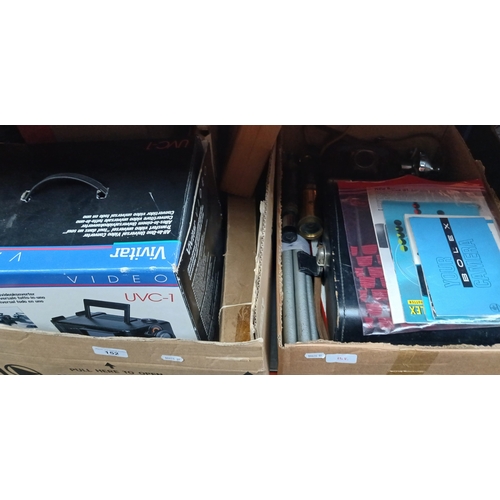 152 - A mixed lot of camera items including two telescopes, a Bolex cine camera, 35mm camera, together wit... 