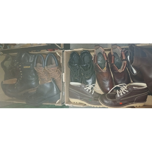 155 - Two boxes of assorted boots to include Rockport, Cat & timberland etc. (Sizes 8 to 11).