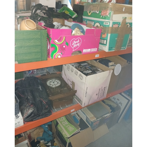 176 - 3 shelves (14 boxes plus loose items) of mixed items including books, reel to reel tapes, CDs, hand ... 