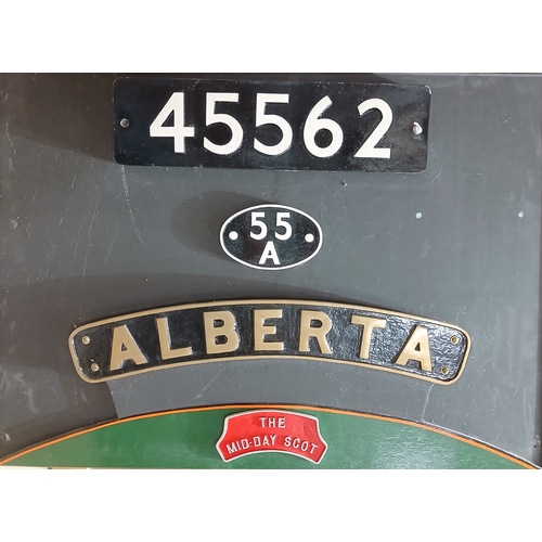 281 - A group of reproduction Alberta and number engine plates, mounted to board.