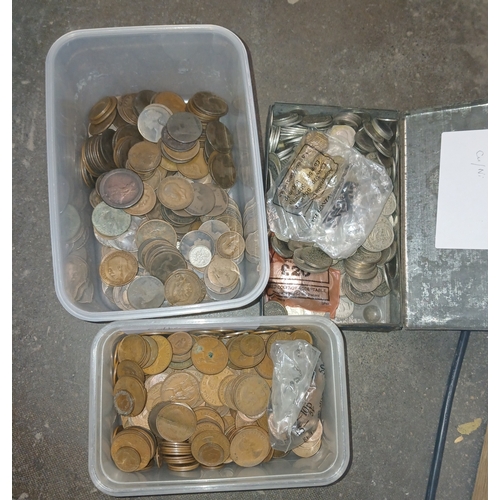 261 - 3 tubs of British coins - 2 copper and 1 cupro nickel