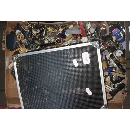 263 - A box of watches and a case of watch parts