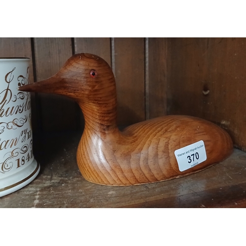 370 - Wooden decoy duck ' hand carved and painted in Parry Sound'