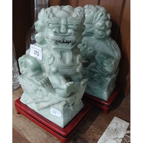 372 - Pair of modern jade Chinese Dogs of Foh
