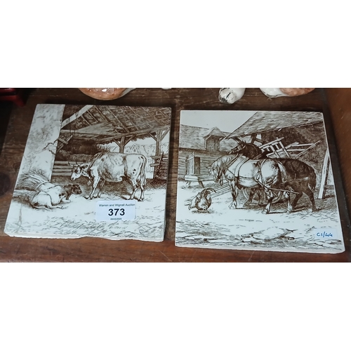 373 - Two Victorian Minton farmyard scene tiles