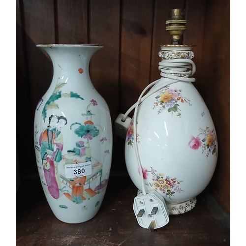 380 - Chinese 19th century famille rose vase and a table lamp