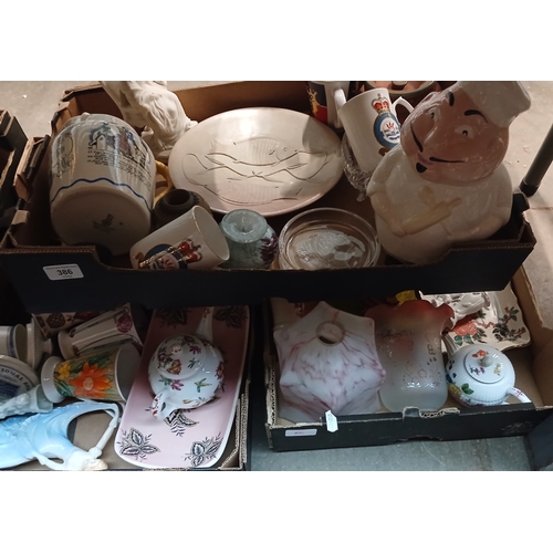 386 - Three boxes of assorted ceramics etc.
