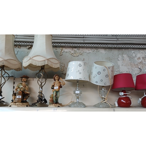 392 - 6 table lamps (3 pairs) together with 2 capodimonte figures